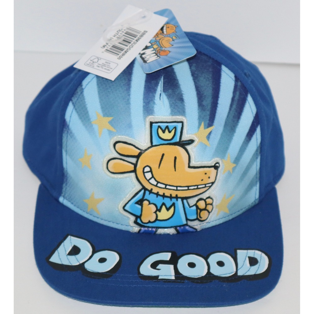 Dog Man YOUTH Snapback Hat Blue Do Good Graphic Baseball Cap OSFM NEW